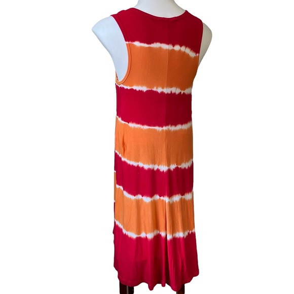 Ellen Tracy Modern Mango/Red Tie Dye Tank Summer Dress - Picture 4 of 11